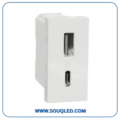 لقمة شاحن USB و Type-C مزدوج أبيض سلسلة نيو يونيكا ماركة شنايدر إلكتريك Schneider Electric.
