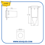 ⁦فوماجالي الدو SQ رمادي 1.7 وات - كشاف غاطس مربع خارجي بأربعة أوجه إضاءة صفراء 3000 كلفن⁩ - الصورة ⁦2⁩