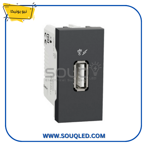 بريزة (مقبس) USB من شنايدر نيو يونيكا باللون الأسود.