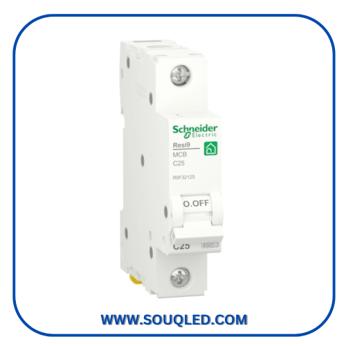 قاطع احادي ماركة شنايدر (Schneider Electric) قدرة 25 امبير وسعة صدمة قصر 4.5 كيلو، لعام 2026.
