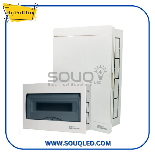 لوحة توزيع كهرباء (Distribution Board) ماركة بيتا إليكتريك، كود BE.13M.ABS.TRF، بسعة ١٣ خط، بغطاء بلاستيك معتم للتركيب داخل الحائط.