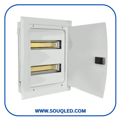 لوحة توزيع قواطع معدن (صاج) سعة 12 خط مقسمة على صفين ماركة ريما Rima، ألوان رمادي وبيج فاتح، للشقق والمكاتب لعام 2026.