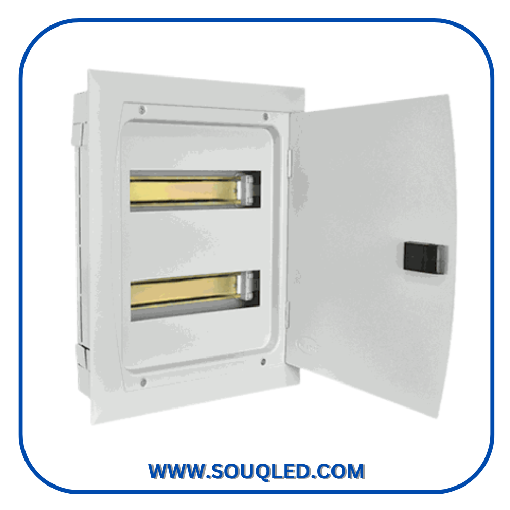 لوحة توزيع 12 خط ريما صفين لوحة توزيع قواطع معدن (صاج) سعة 12 خط مقسمة على صفين ماركة ريما Rima، ألوان رمادي وبيج فاتح، للشقق والمكاتب لعام 2026.