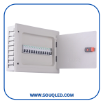 لوحة توزيع قواطع معدن (صاج) سعة 9 خط صف أفقي واحد ماركة ريما Rima، ألوان رمادي وبيج فاتح، للشقق والمكاتب لعام 2026.