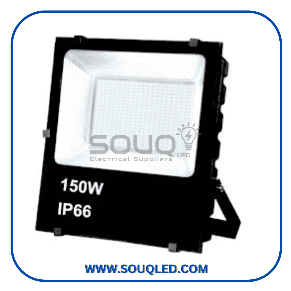 كشاف واجهات ليد 150 وات كشاف واجهات ليد (Floodlight) قدرة 150 وات، إضاءة أبيض، مقاوم للماء والأتربة IP66، مع ضمان لمدة سنة، لعام 2026.
