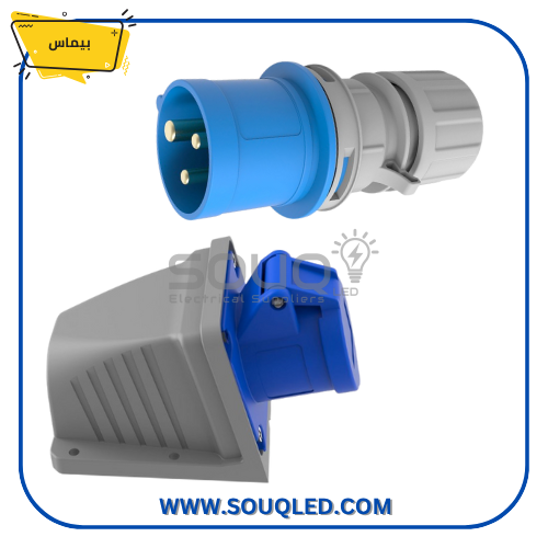 طقم-بريزة-وفيشة-صناعية-3P-16امبير-بيماس-خارج. طقم بريزة وفيشة صناعية ثلاثية الأقطاب 16 أمبير للتركيب الخارجي ماركة بيماس.