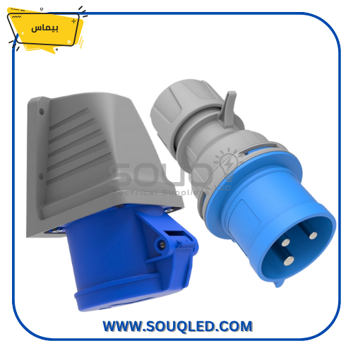 طقم-بريزة-وفيشة-صناعية-3P-32امبير-بيماس-خارج. طقم بريزة وفيشة صناعية ثلاثية الأقطاب 32 أمبير للتركيب الخارجي ماركة بيماس.