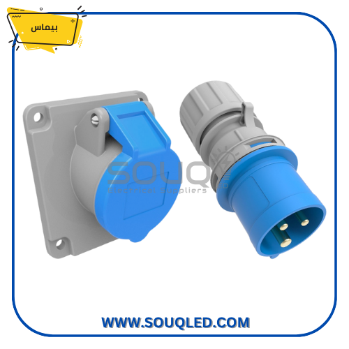 طقم-بريزة-وفيشة-صناعية-3P-32امبير-بيماس-داخلي. طقم بريزة وفيشة صناعية ثلاثية الأقطاب 32 أمبير للتركيب الداخلي (غاطس) ماركة بيماس.