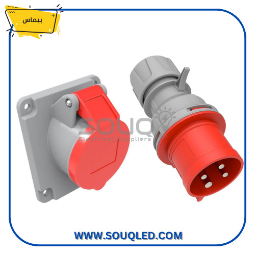 طقم-بريزة-وفيشة-صناعية-4P-63امبير-بيماس-داخلي. طقم بريزة وفيشة صناعية رباعية الأقطاب 63 أمبير للتركيب الداخلي (غاطس) ماركة بيماس.