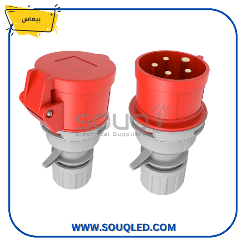 طقم-بريزة-وفيشة-صناعية-5P-32امبير-هوائي-IP44-بيماس طقم بريزة وفيشة صناعية خماسية الأقطاب 32 أمبير للتركيب الهوائي (متحرك) ماركة بيماس IP44.
