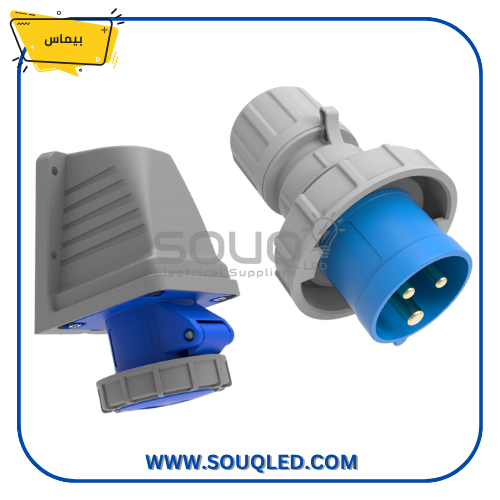 طقم-بريزة-وفيشة-صناعية-3P-32امبير-خارجي-IP67-بيماس طقم بريزة وفيشة صناعية ثلاثية الأقطاب 32 أمبير للتركيب الخارجي ماركة بيماس IP67 (مقاوم للماء والغمر).