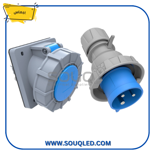 طقم-بريزة-وفيشة-صناعية-3P-32امبير-داخلي-IP67-بيماس. طقم بريزة وفيشة صناعية ثلاثية الأقطاب 32 أمبير للتركيب الداخلي (غاطس) ماركة بيماس IP67 (مقاوم للماء والغمر).