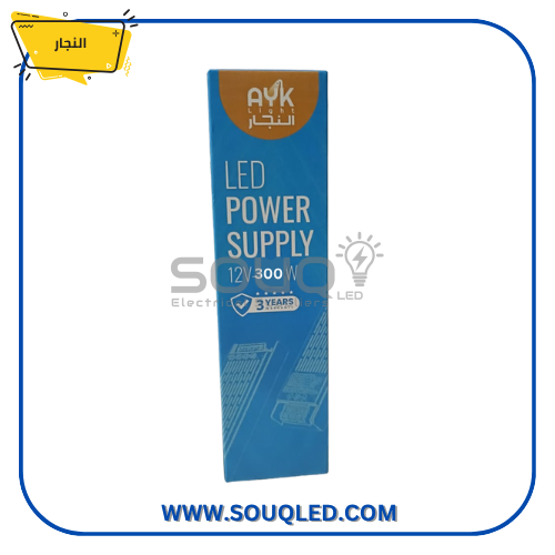 باور-سبلاي-ليد-النجار-300وات-12فولت-ضمان-3-سنوات جهاز باور سبلاي (محول تيار) ماركة النجار بقدرة 300 وات، يعمل بجهد إخراج 12 فولت، يستخدم لتشغيل إضاءة الليد بالتيار المستمر، بضمان ثلاث سنوات.