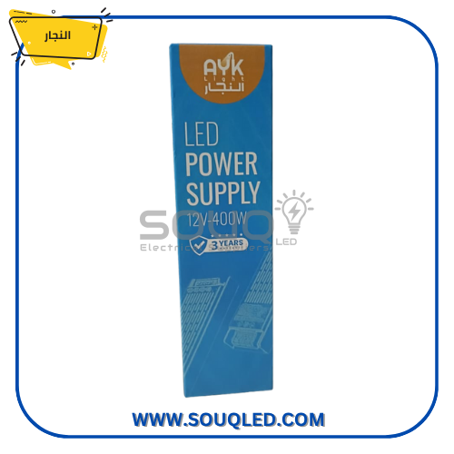 باور-سبلاي-ليد-النجار-400وات-12فولت-ضمان-3-سنوات جهاز باور سبلاي (محول تيار) ماركة النجار بقدرة 400 وات، يعمل بجهد إخراج 12 فولت، يستخدم لتشغيل إضاءة الليد بالتيار المستمر، بضمان ثلاث سنوات.