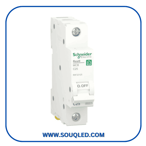 قاطع احادي ماركة شنايدر (Schneider Electric) قدرة 25 امبير وسعة قصر 4.5 كيلو، لعام 2026.