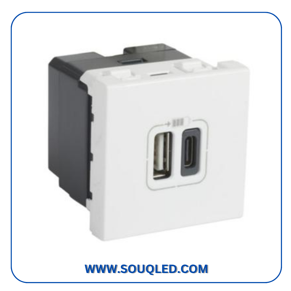 لقمة يو اس بي مجوز ليجراند لقمة شاحن USB مزدوجة حائطية ماركة ليجراند Legrand Dual USB Module لشحن الهواتف والأجهزة الذكية.